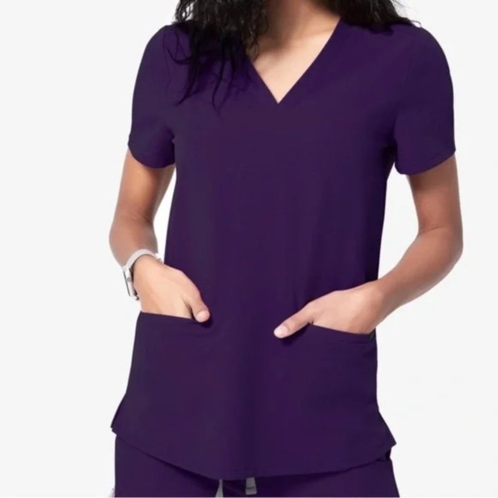 FIGS MEDIUM- Deep Purple Casma™ - Three-Pocket Scrub Top